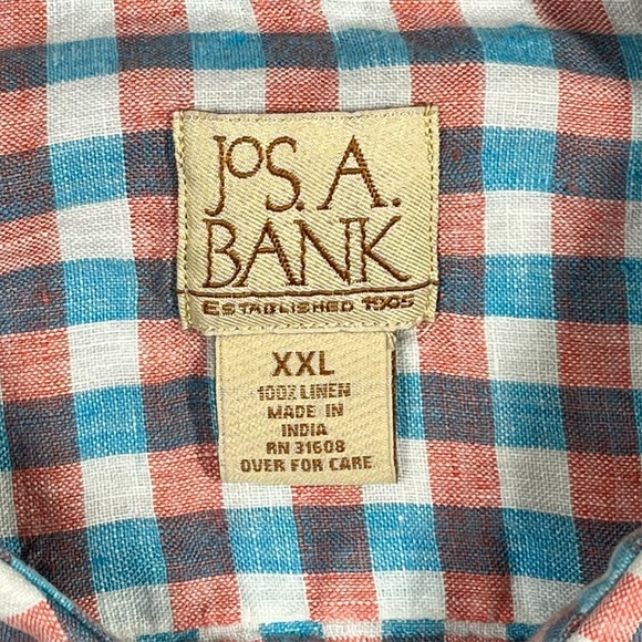 Jos A Bank Linen Button Up Shirt Men's 2XL Gingham Plaid Colorful Beach Resort - Picture 2 of 15